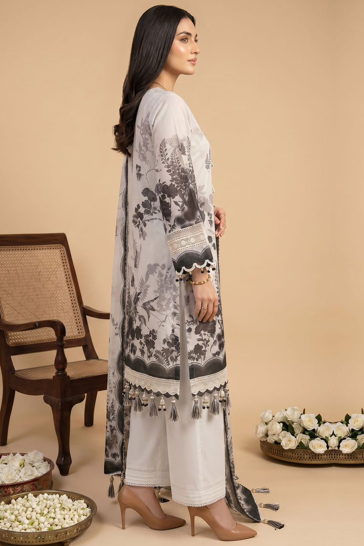 Light Gray 3 Piece Unstitched Premium Printed Lawn