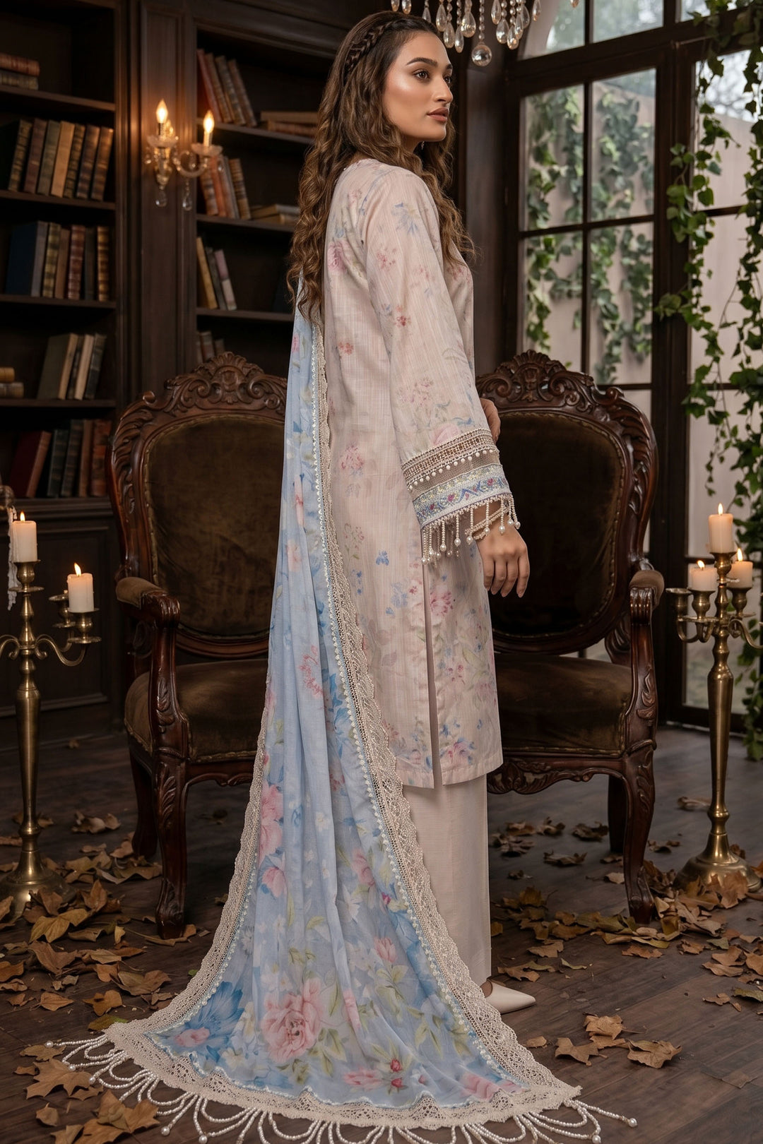 3 Piece Unstitched Peach Premium Lawn
