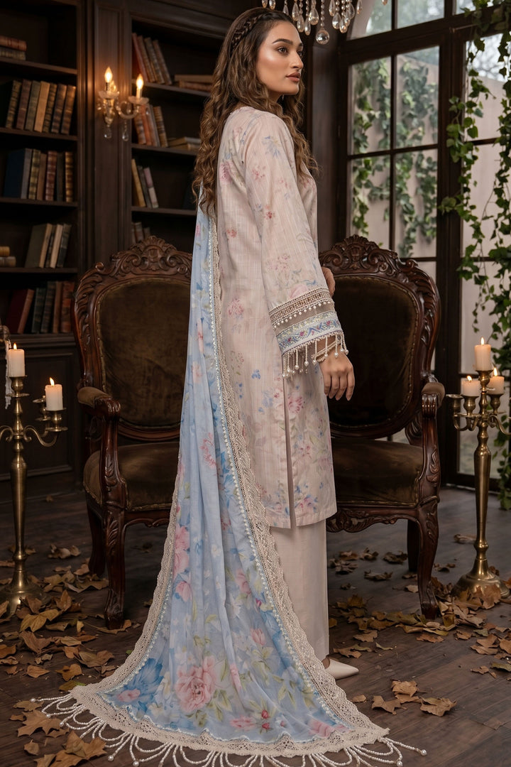 3 Piece Unstitched Peach Premium Lawn
