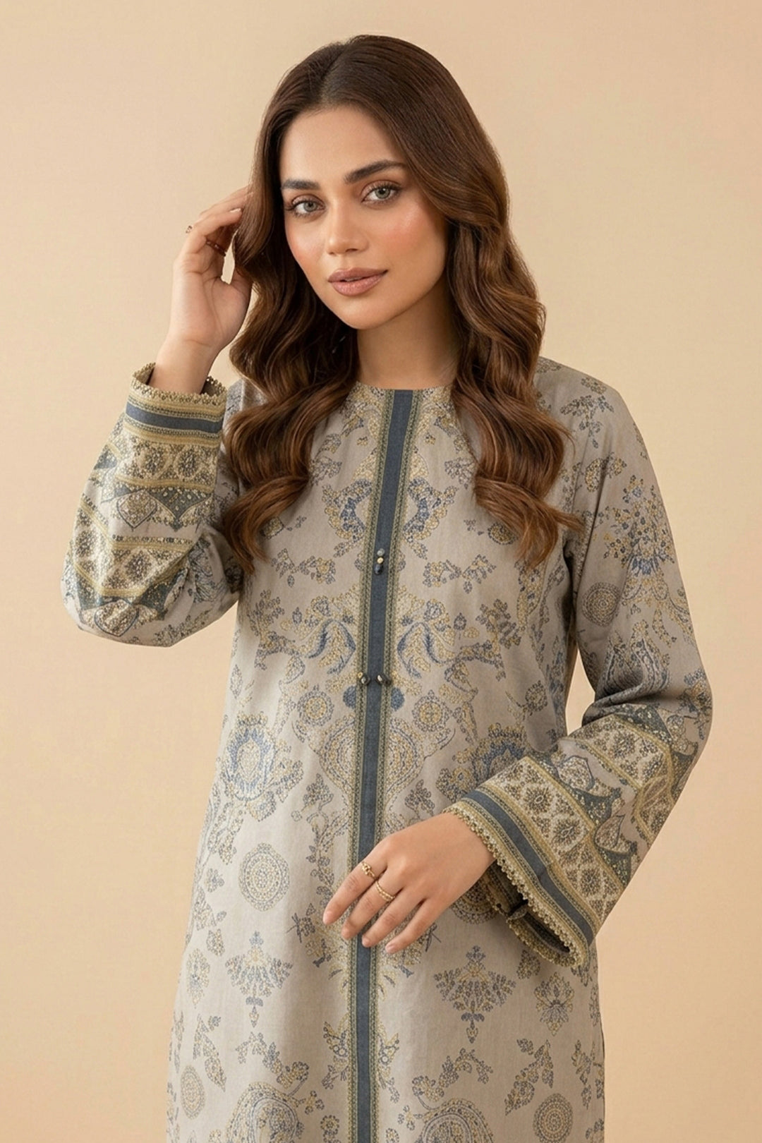 Almond 2 Piece Unstitched Printed Cambric Co-Ord Set