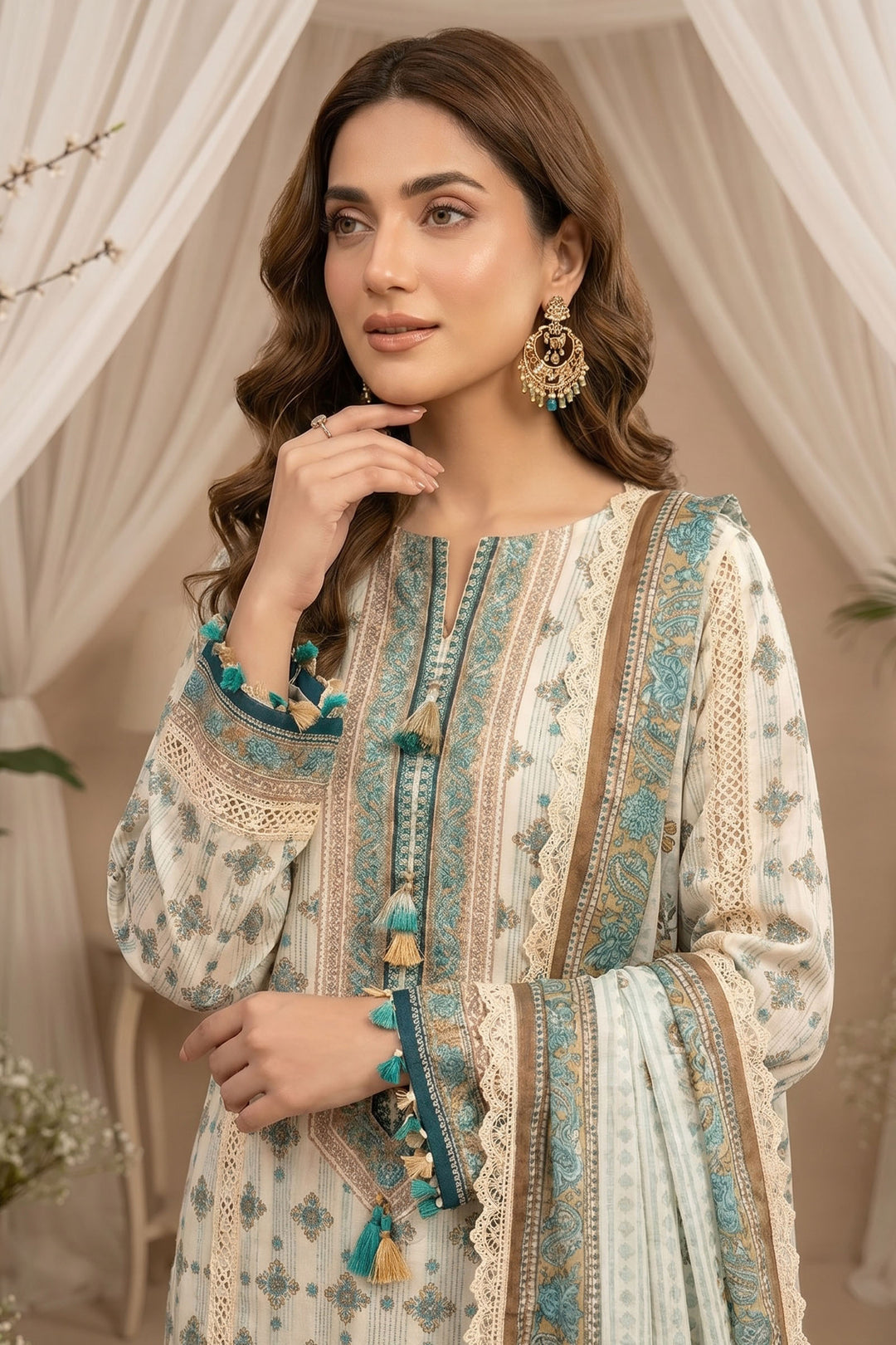Almond 3 Piece Unstitched Premium Printed Lawn Suit By Jacquard Clothing Summer 2026 Hania Manahil Collection