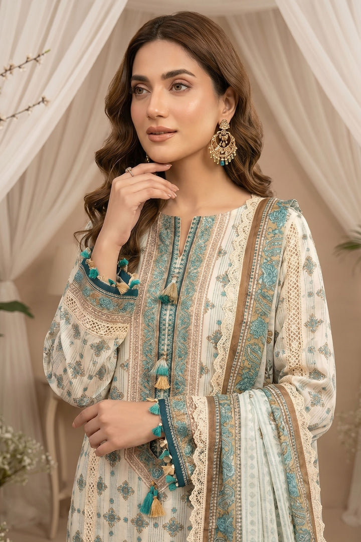 Almond 3 Piece Unstitched Premium Printed Lawn Suit By Jacquard Clothing Summer 2026 Hania Manahil Collection