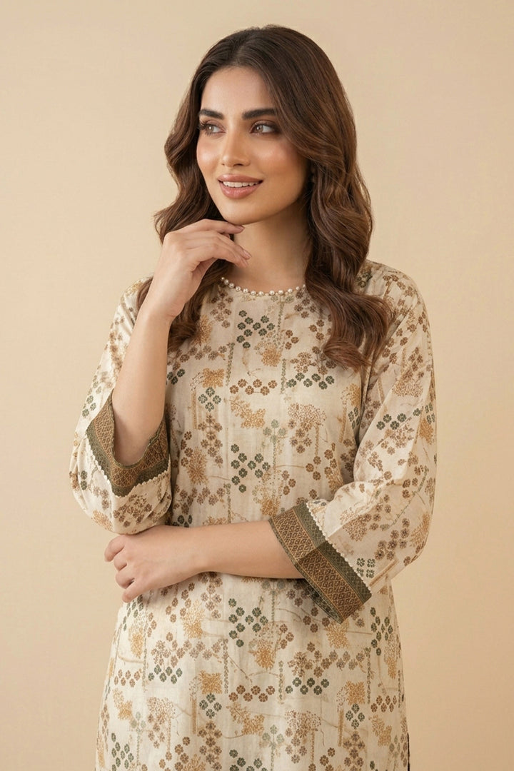 Antique White 2 Piece Unstitched Printed Cambric Co-Ord Set