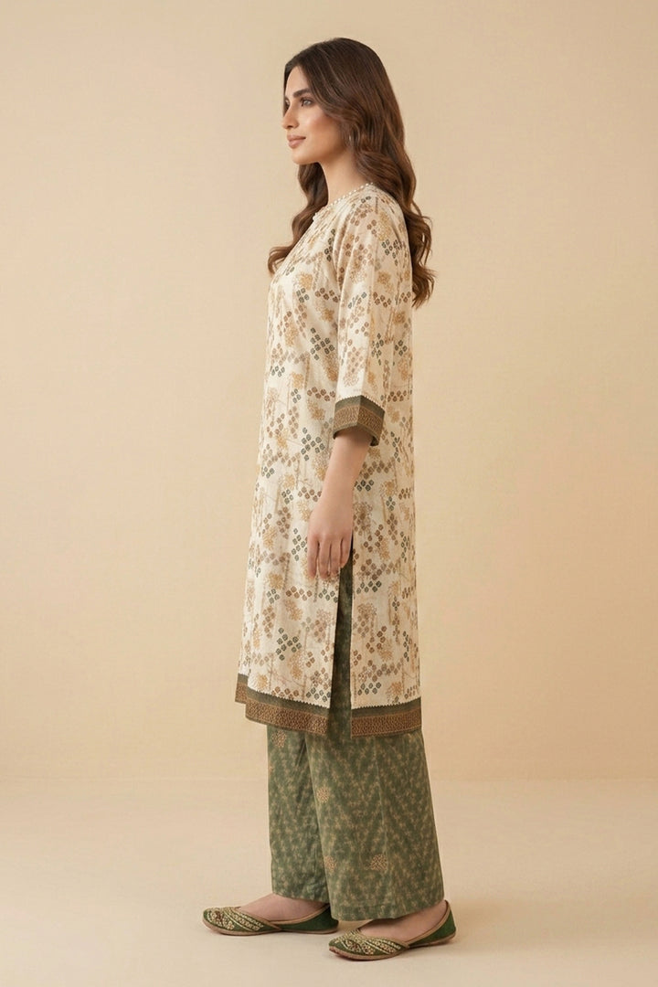 Antique White 2 Piece Unstitched Printed Cambric Co-Ord Set