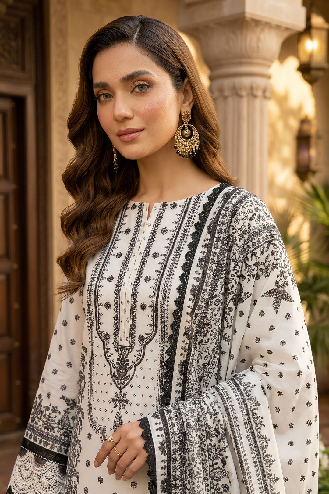 Antique White 3 Piece Unstitched Premium Printed Lawn