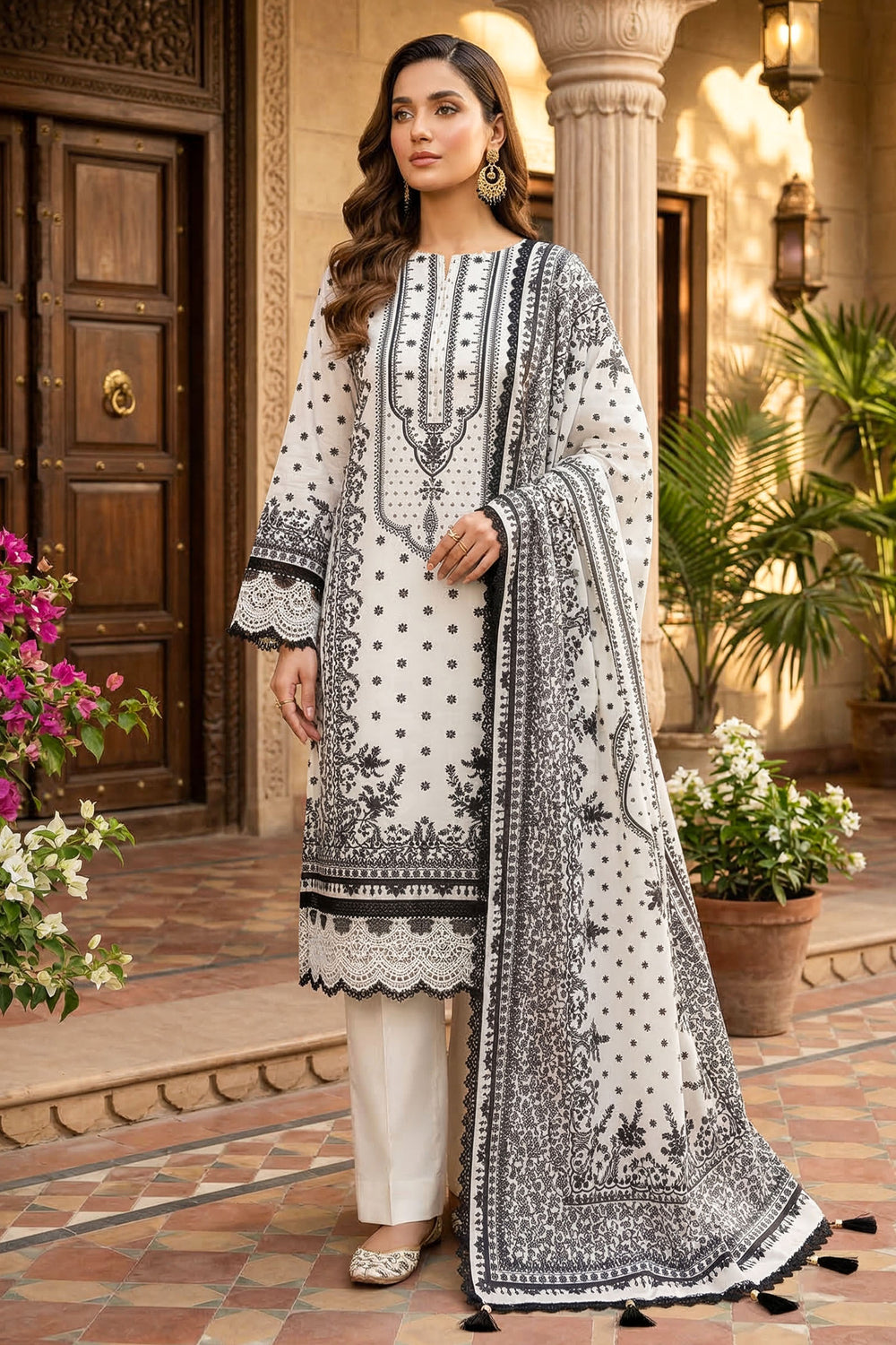 Antique White 3 Piece Unstitched Premium Printed Lawn