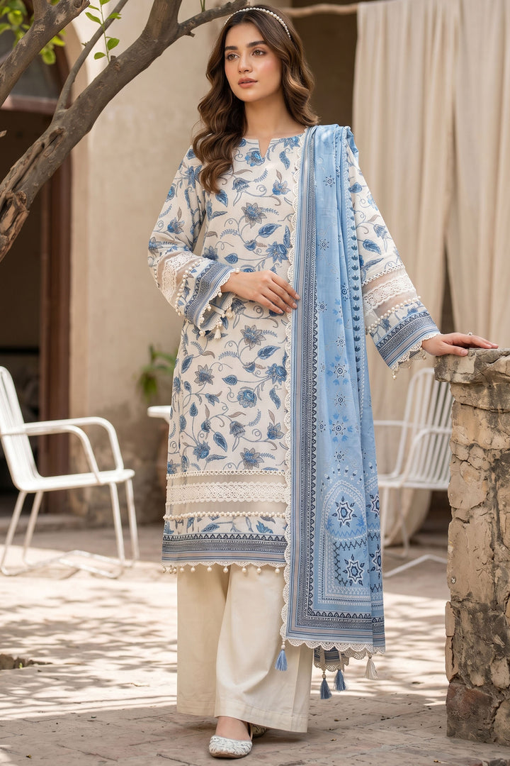 Antique White 3 Piece Unstitched Premium Printed Lawn Suit By Jacquard Clothing Summer Collection