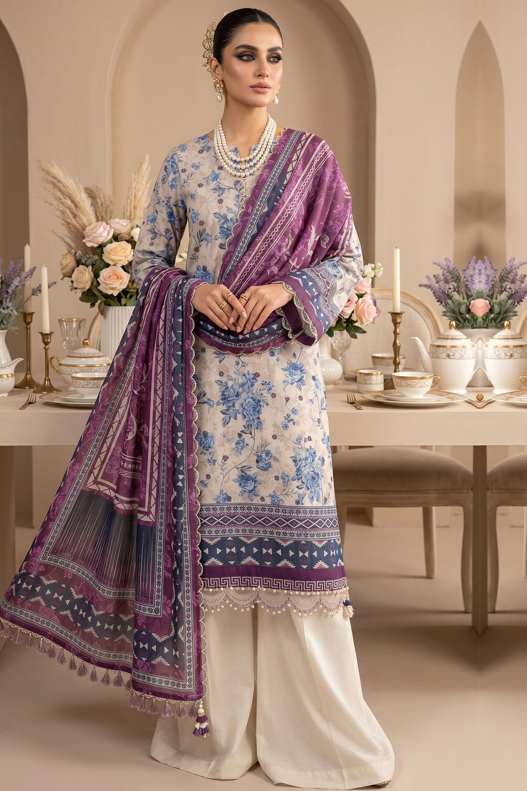 Antique White 3 Piece Unstitched Premium Printed Lawn Suit By Jacquard Clothing Summer Collection 2026