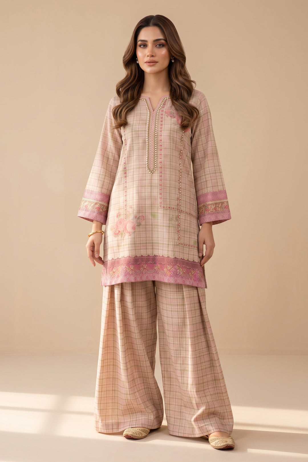Apricot 2 Piece Unstitched Printed Cambric Co-Ord Set