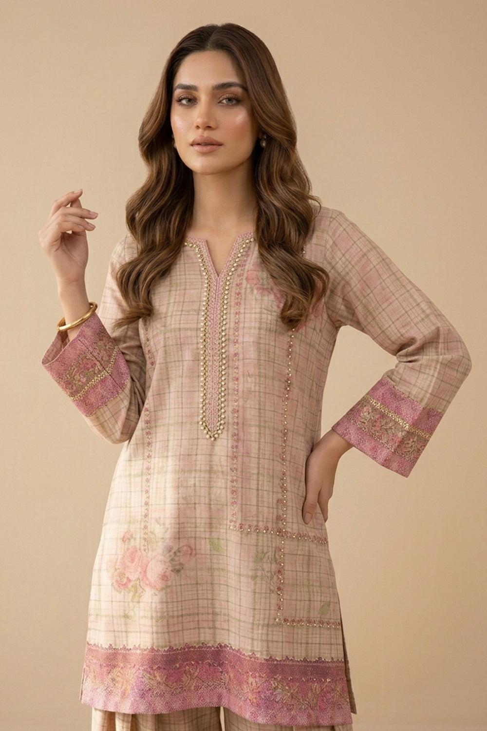 Apricot 2 Piece Unstitched Printed Cambric Co-Ord Set