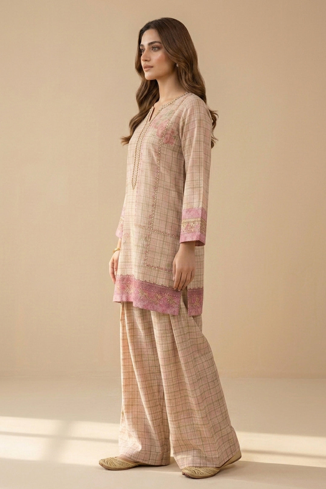 Apricot 2 Piece Unstitched Printed Cambric Co-Ord Set
