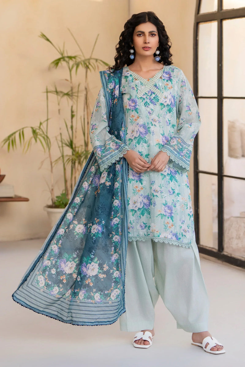 3 Piece Unstitched Aqua Premium Lawn - Jacquard Clothing