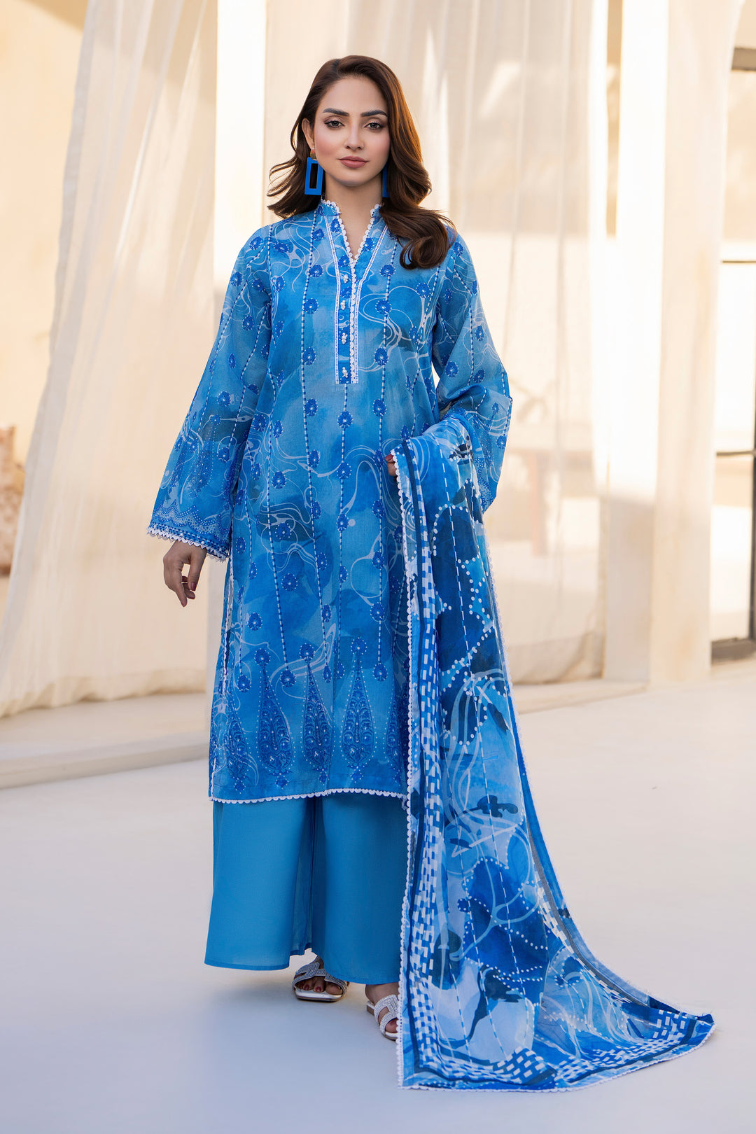 Azure Blue 3 Piece Unstitched Premium Lawn - SU25V3-S3 - JACQUARD CLOTHING