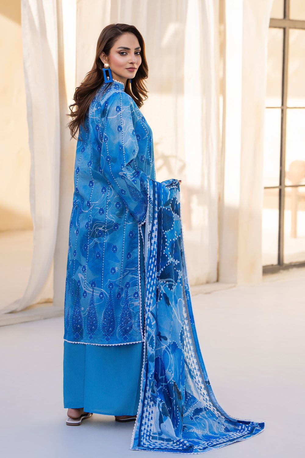 Azure Blue 3 Piece Unstitched Premium Lawn - SU25V3-S3 - JACQUARD CLOTHING