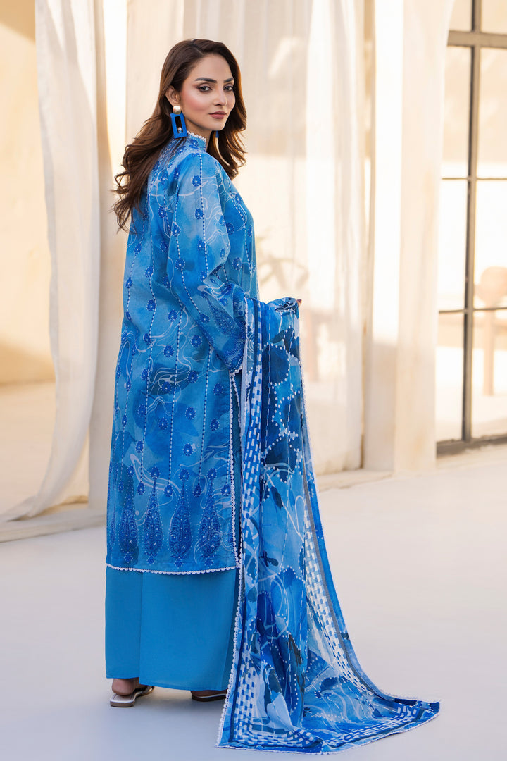 Azure Blue 3 Piece Unstitched Premium Lawn - SU25V3-S3 - JACQUARD CLOTHING