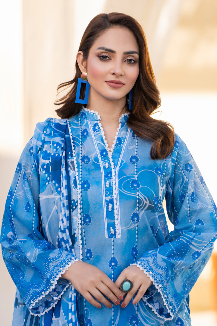 Azure Blue 3 Piece Unstitched Premium Lawn - SU25V3-S3 - JACQUARD CLOTHING