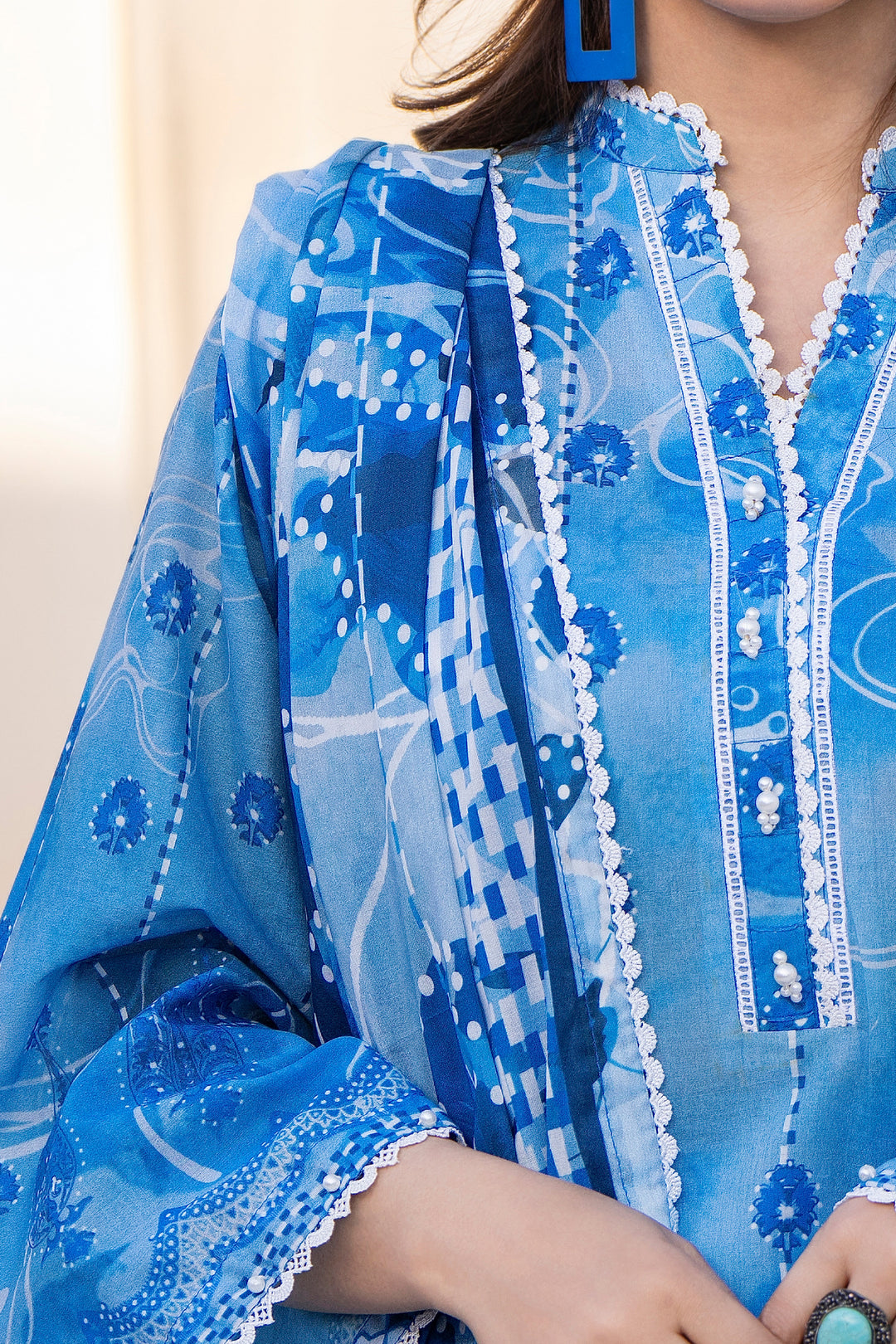 Azure Blue 3 Piece Unstitched Premium Lawn - SU25V3-S3 - JACQUARD CLOTHING