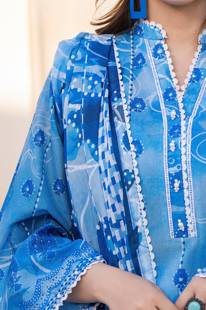 Azure Blue 3 Piece Unstitched Premium Lawn - SU25V3-S3 - JACQUARD CLOTHING