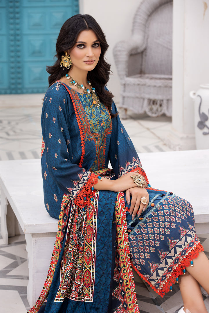 3 PCS UNSTITCHED-DIGITAL PRINTED EMBROIDERED VISCOSE SUIT WINTER 23 BY JACQUARD CLOTHING