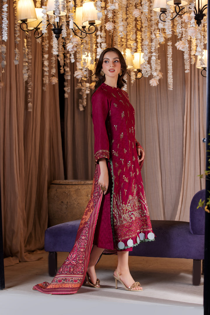 3 PIECE LUXURY UNSTITCHED-EMBROIDERED SELF JACQUARD KHADDAR SUI
