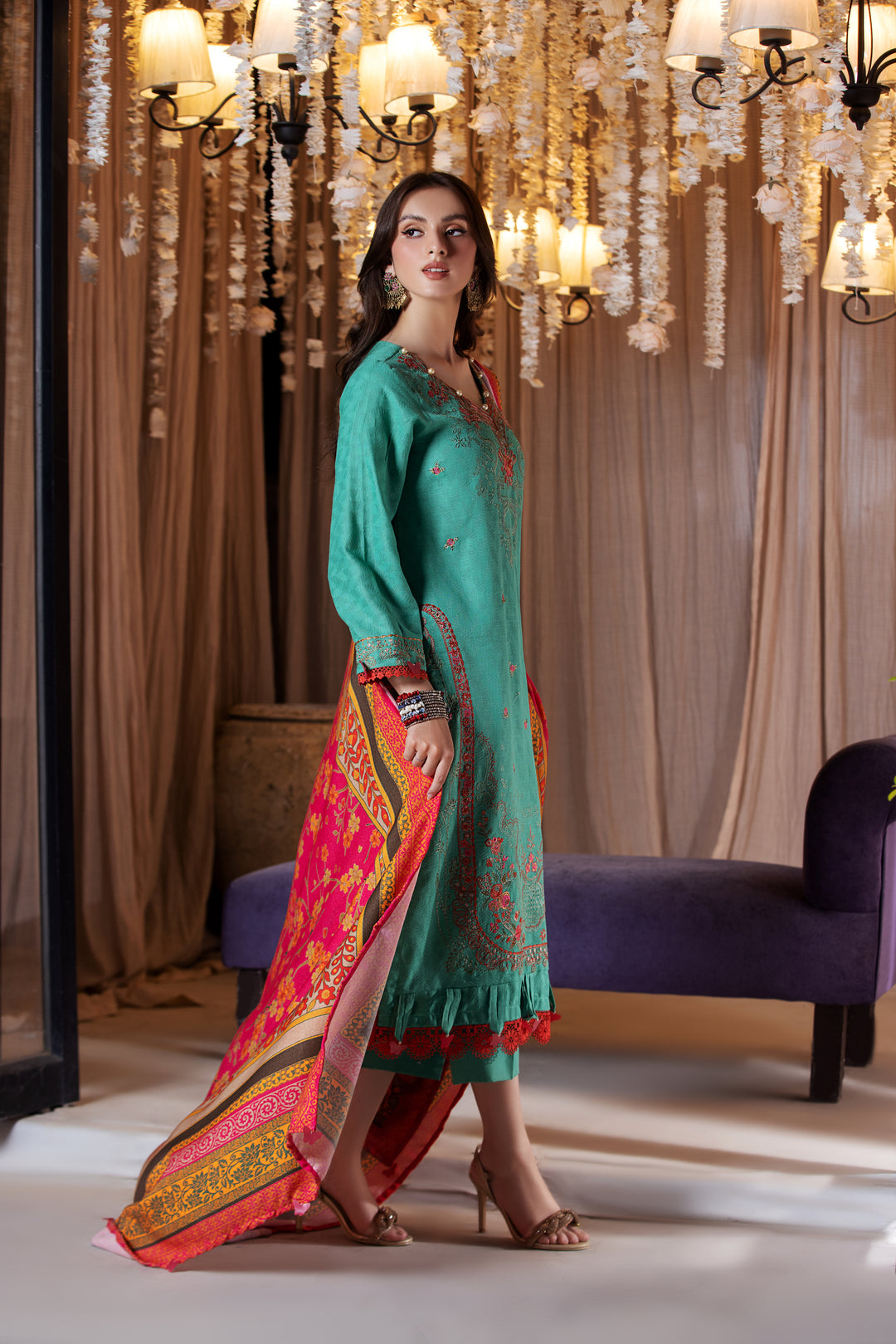 3 PIECE LUXURY UNSTITCHED-EMBROIDERED SELF JACQUARD KHADDAR SUIT