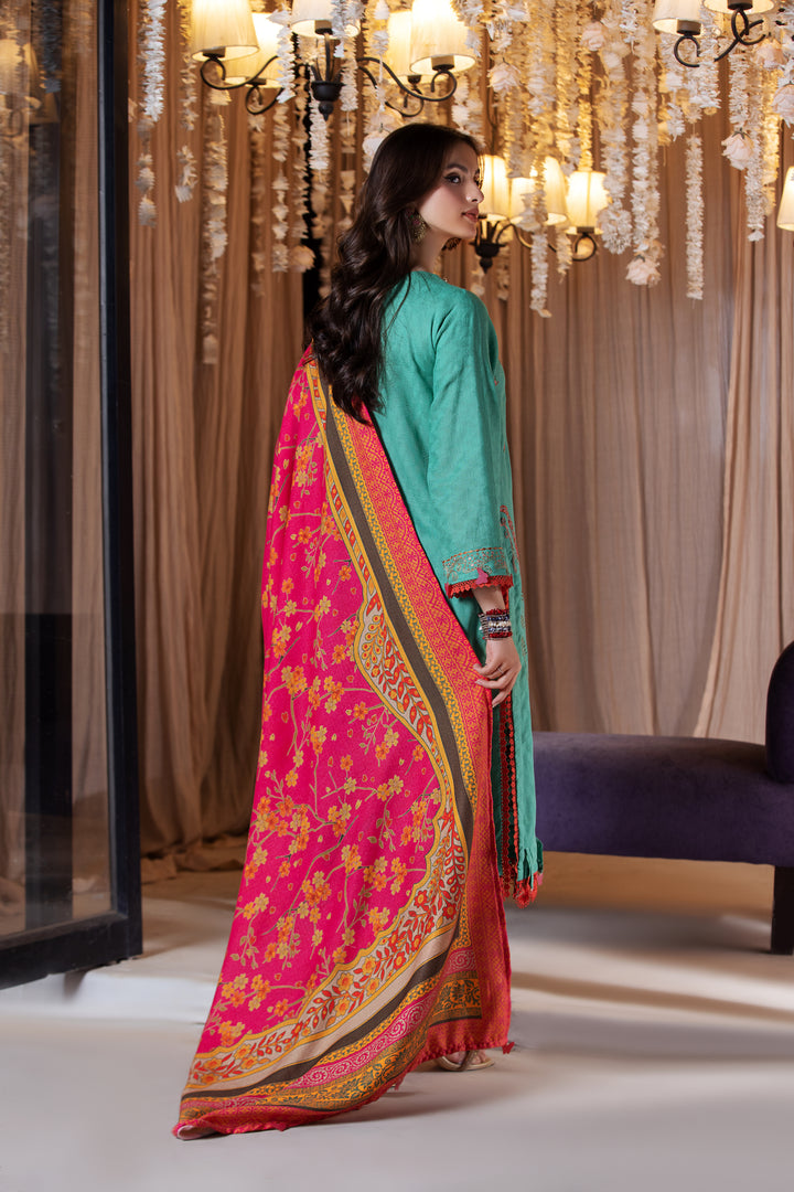 3 PIECE LUXURY UNSTITCHED-EMBROIDERED SELF JACQUARD KHADDAR SUIT