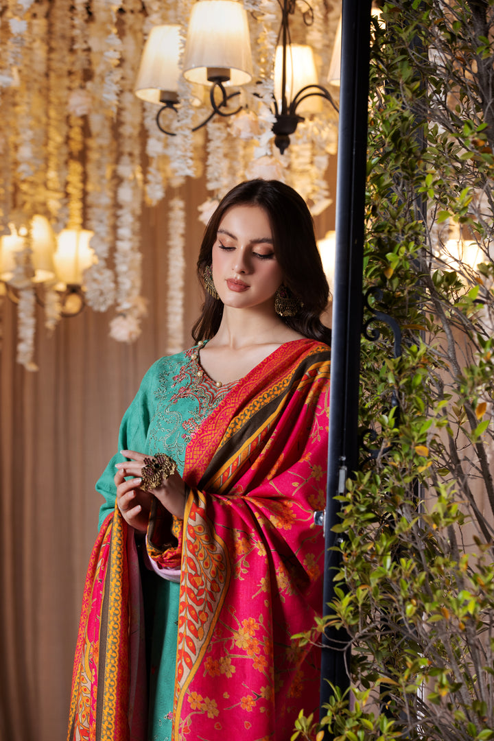 3 PIECE LUXURY UNSTITCHED-EMBROIDERED SELF JACQUARD KHADDAR SUIT