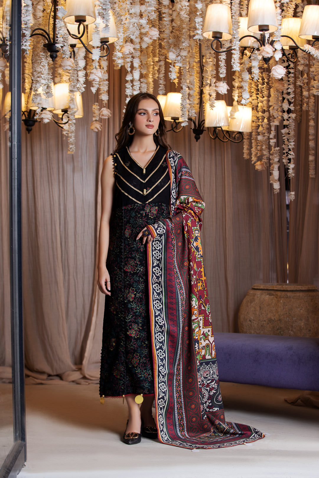 3 PIECE LUXURY UNSTITCHED-EMBROIDERED SELF JACQUARD KHADDAR SUIT