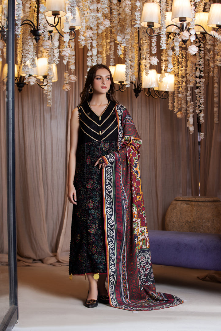 3 PIECE LUXURY UNSTITCHED-EMBROIDERED SELF JACQUARD KHADDAR SUIT