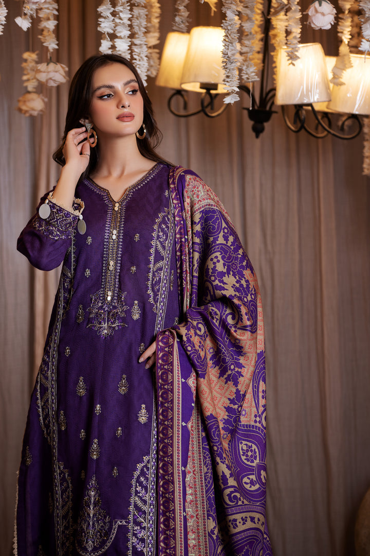 3 PIECE LUXURY UNSTITCHED-EMBROIDERED SELF JACQUARD KHADDAR SUIt