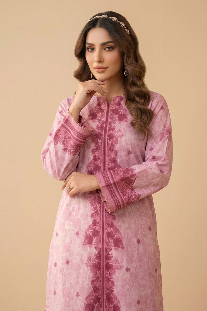 Baby Pink 2 Piece Unstitched Printed Cambric Co-Ord Set