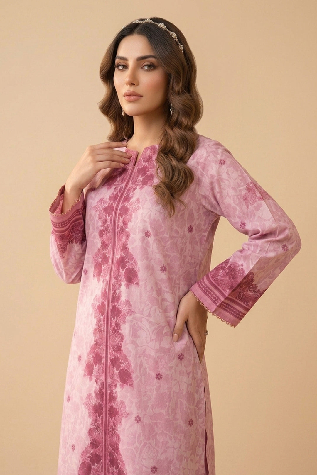 Baby Pink 2 Piece Unstitched Printed Cambric Co-Ord Set
