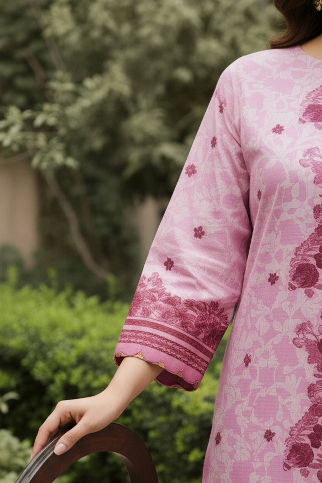 Baby Pink 2 Pc Unstitched Printed Cambric Co-Ord Set
