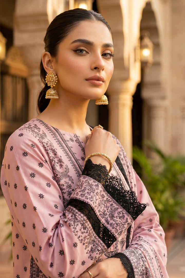 Baby Pink 3 Piece Unstitched Premium Printed Lawn