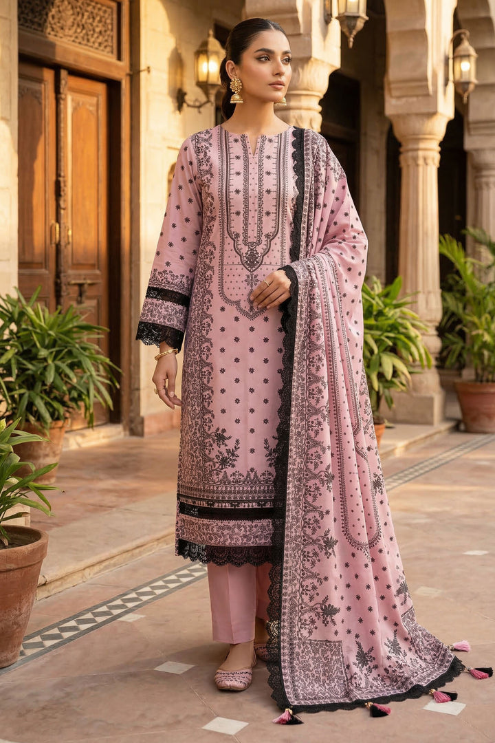 Baby Pink 3 Piece Unstitched Premium Printed Lawn
