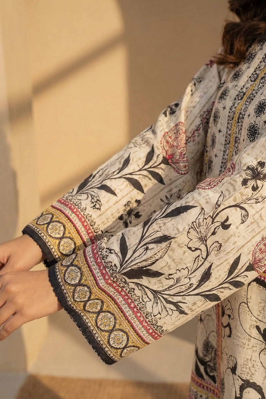 Beige 2 Pc Unstitched Printed Cambric Co-Ord Set