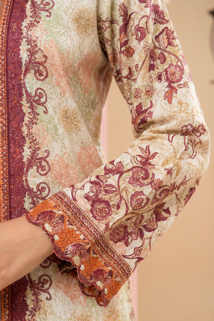 Beige 2 Pc Unstitched Printed Cambric Co-Ord Set
