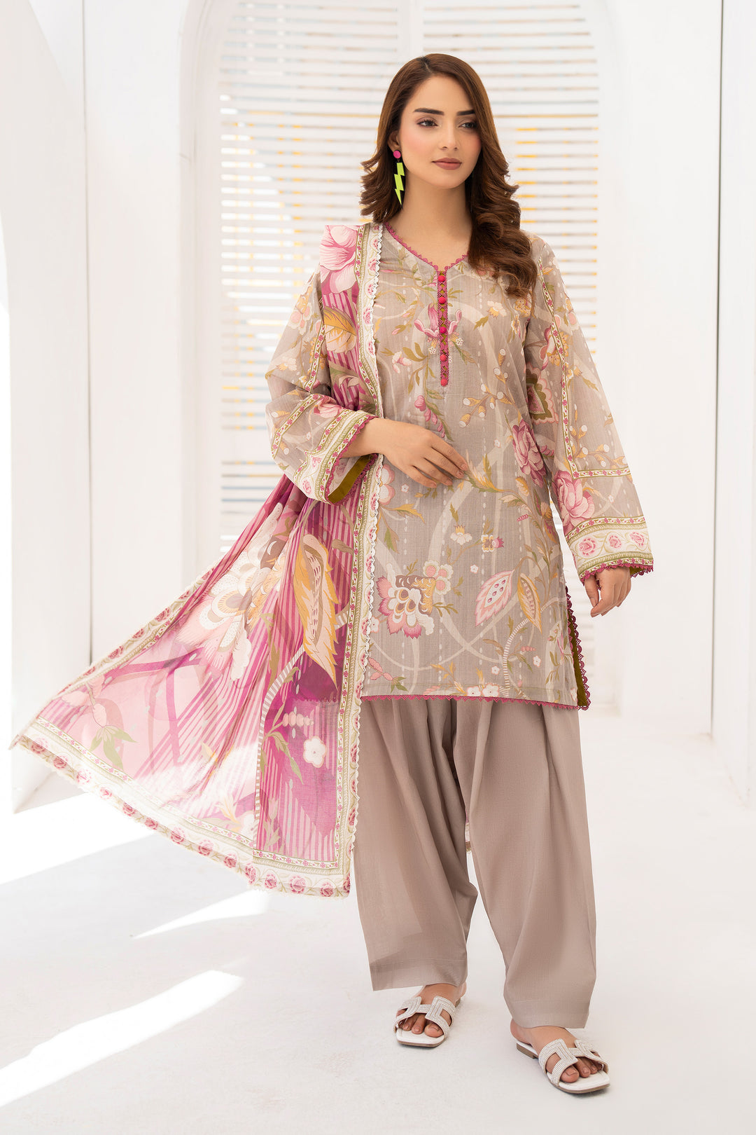 Beige 3 Piece Unstitched Premium Lawn - SU25V1-S2 - JACQUARD CLOTHING