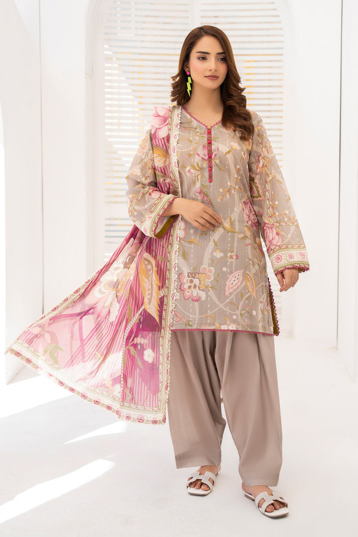 Beige 3 Piece Unstitched Premium Lawn - SU25V1-S2 - JACQUARD CLOTHING