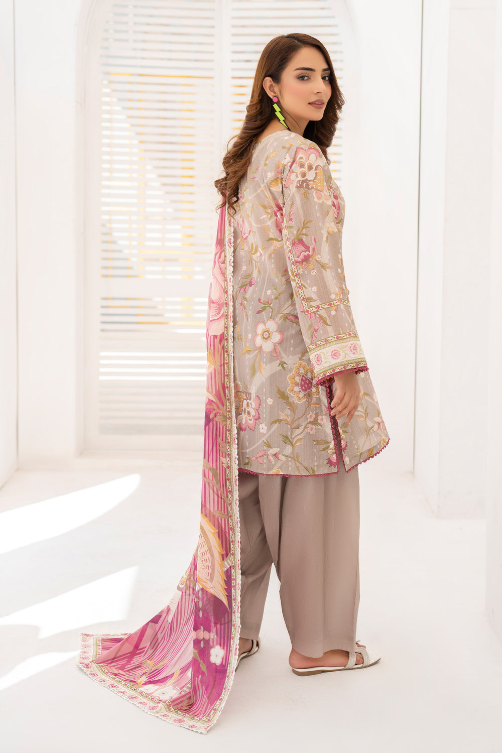Beige 3 Piece Unstitched Premium Lawn - SU25V1-S2 - JACQUARD CLOTHING