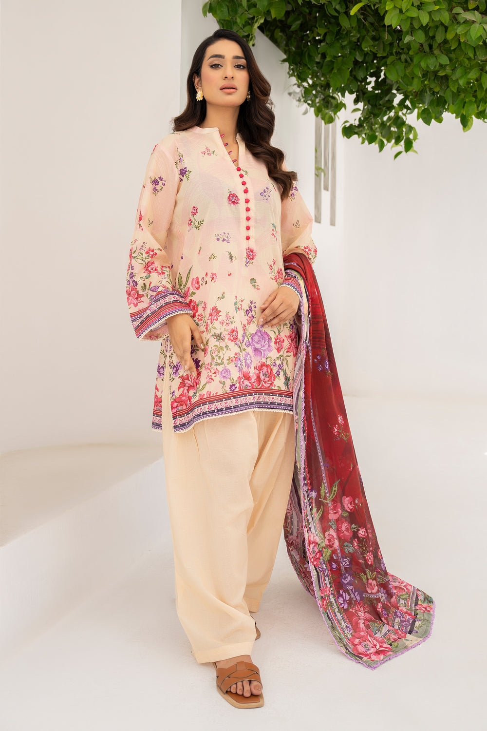 Beige 3 Piece Unstitched Premium Lawn - SU25V7-S4 - JACQUARD CLOTHING