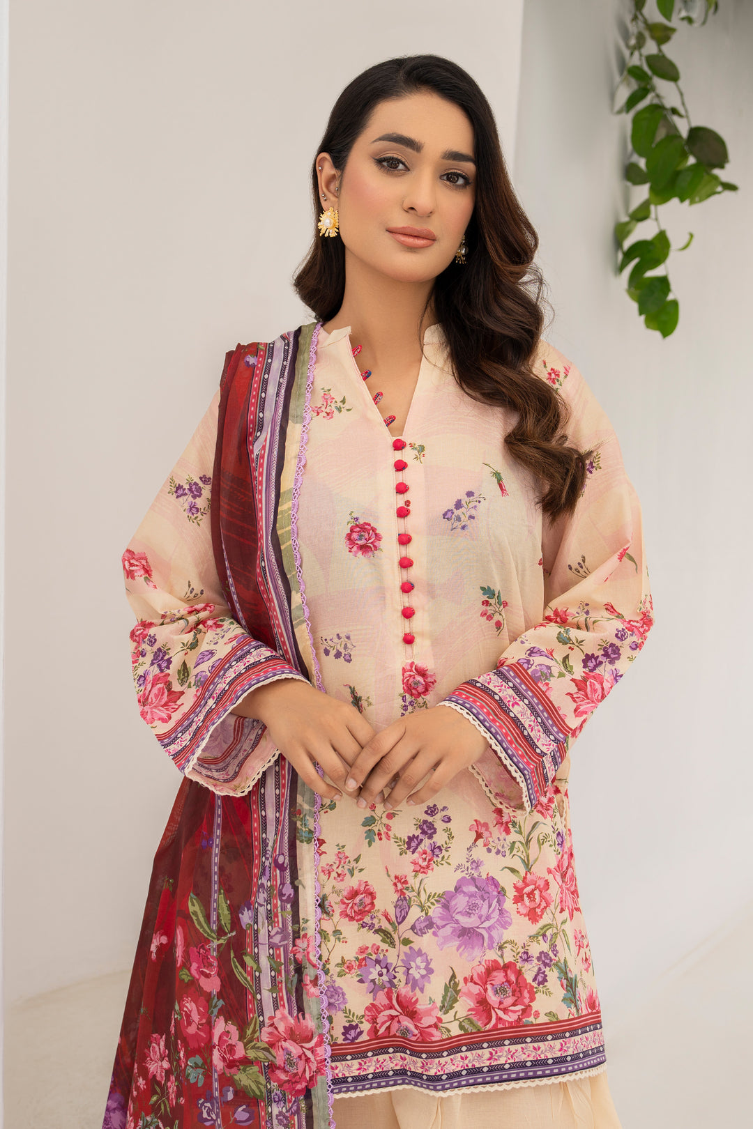 Beige 3 Piece Unstitched Premium Lawn - SU25V7-S4 - JACQUARD CLOTHING