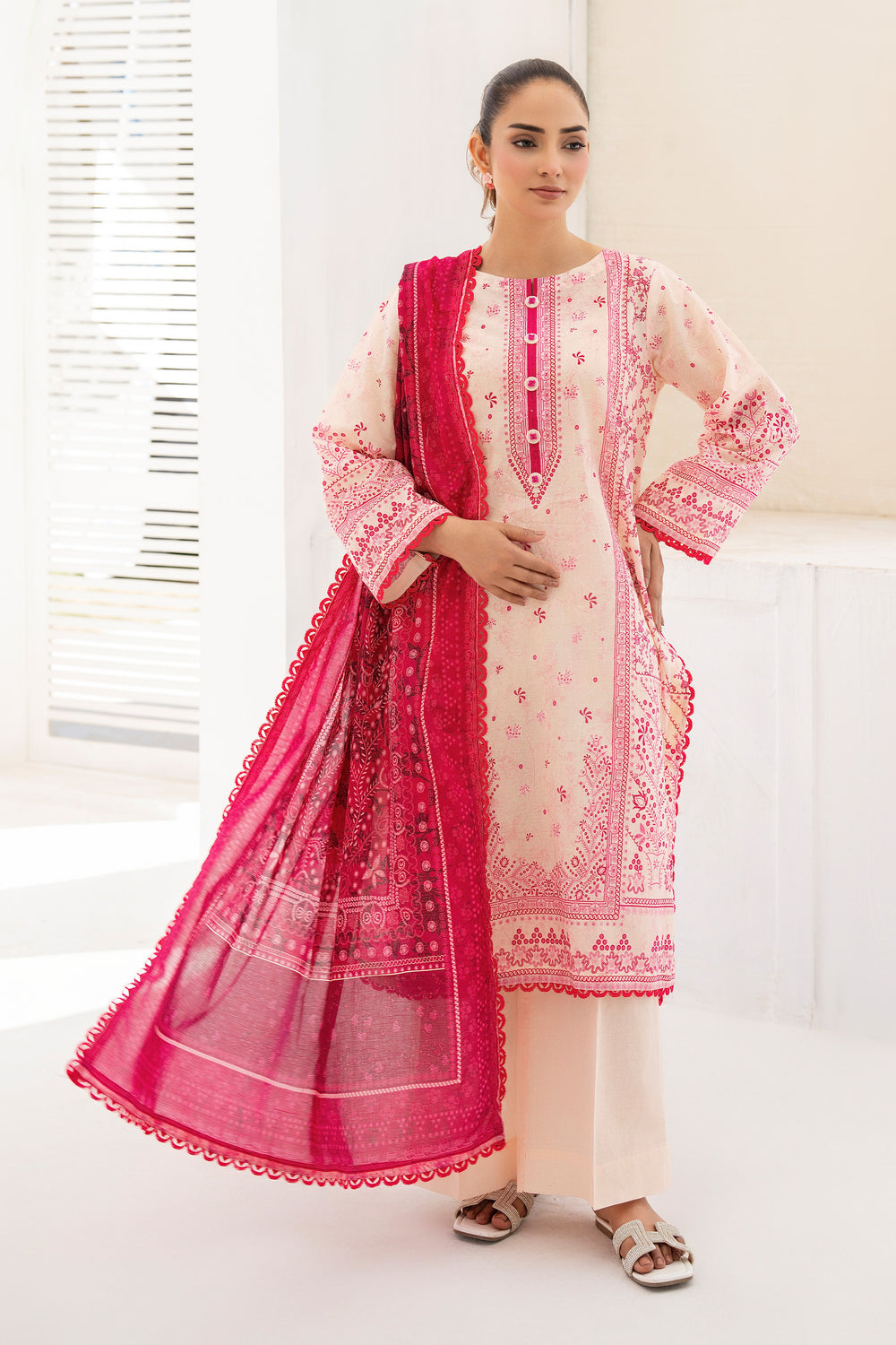 Beige 3 Piece Unstitched Premium Lawn - SU25V9-S7 - JACQUARD CLOTHING