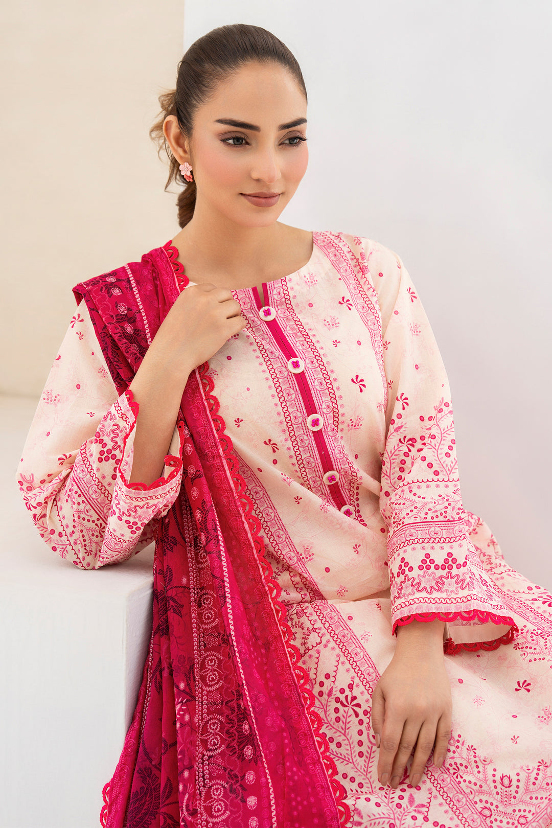 Beige 3 Piece Unstitched Premium Lawn - SU25V9-S7 - JACQUARD CLOTHING