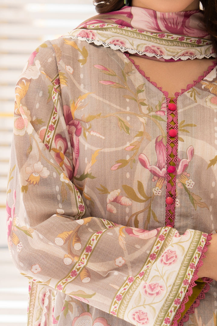Beige 3 Piece Unstitched Premium Lawn - SU25V1-S2 - JACQUARD CLOTHING