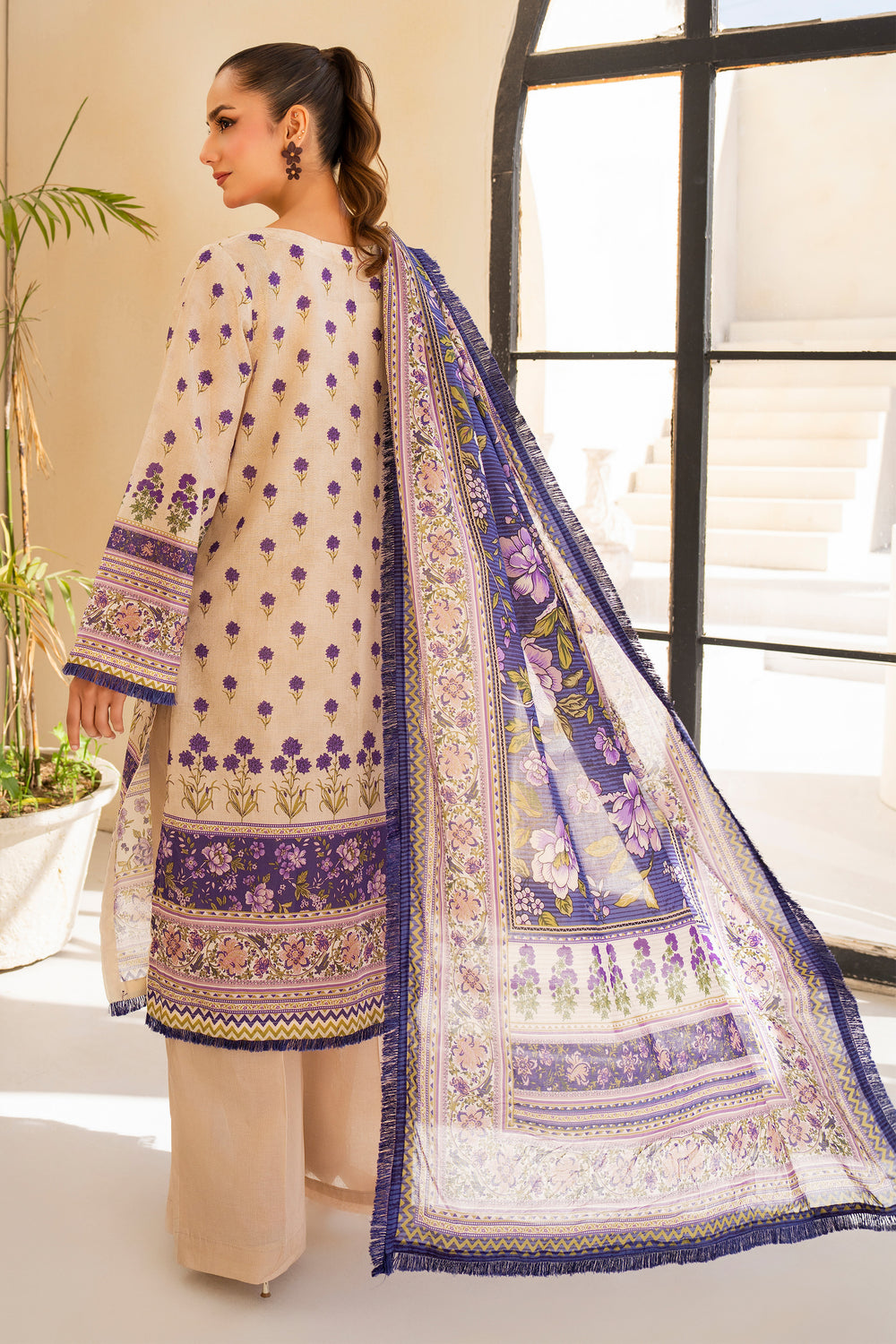 Beige 3 Piece Unstitched Premium Lawn - SU25V4-S5 - JACQUARD CLOTHING