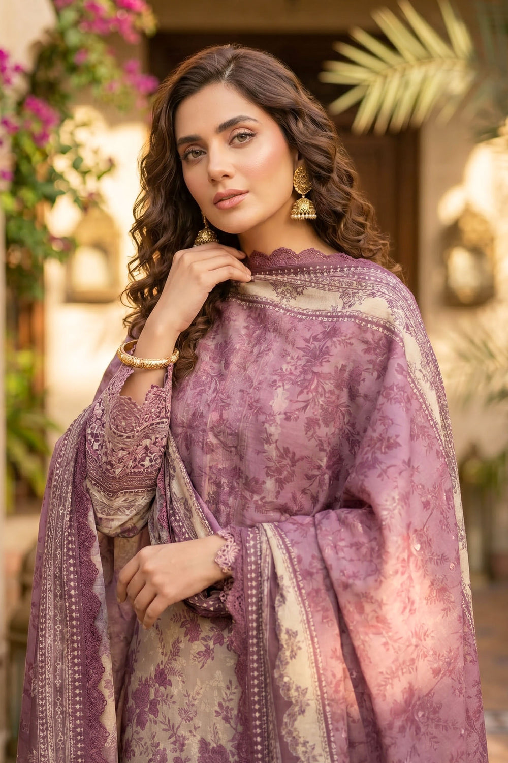 Beige 3 Piece Unstitched Premium Printed Lawn