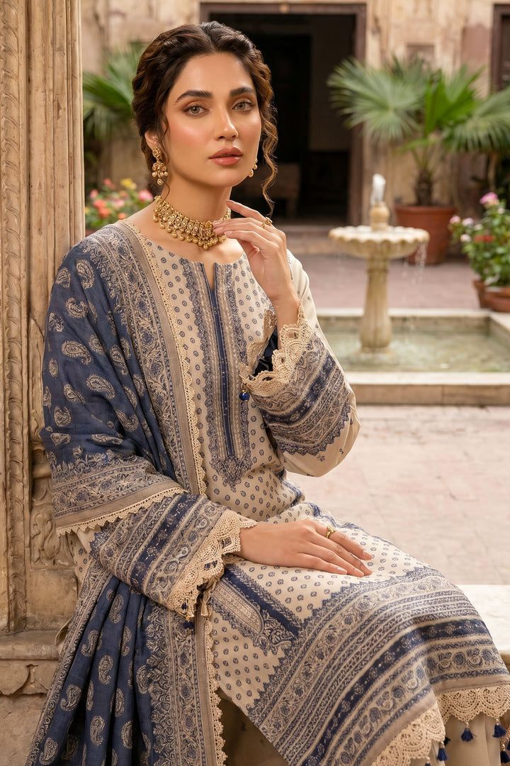 Beige 3 Piece Unstitched Premium Printed Lawn