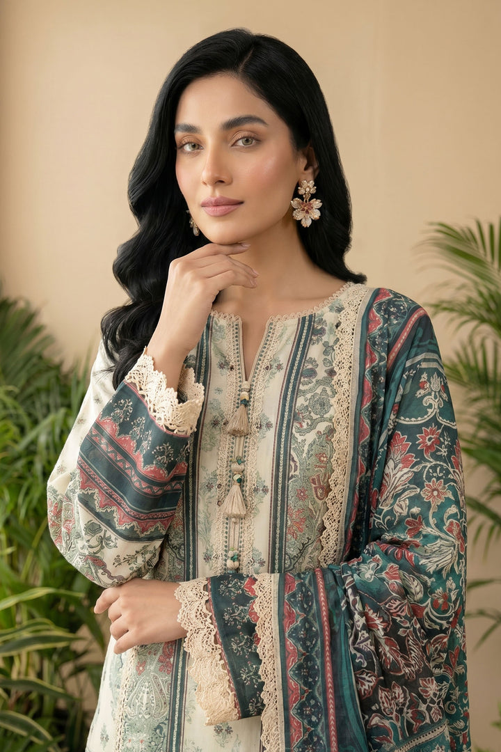 Beige 3 Piece Unstitched Premium Printed Lawn Suit By Jacquard Clothing Summer 2026 Hania Manahil Collection