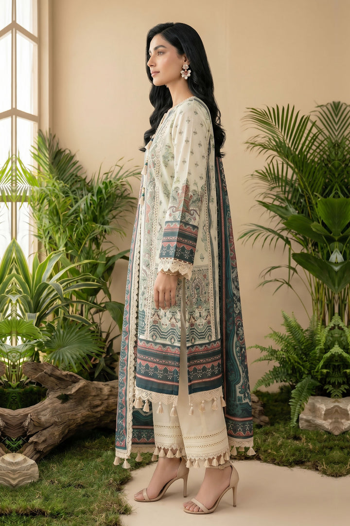 Beige 3 Piece Unstitched Premium Printed Lawn Suit By Jacquard Clothing Summer 2026 Hania Manahil Collection